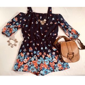 Floral cold shoulder romper